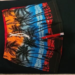 Hawaiian Print Board Shorts Swim Beach